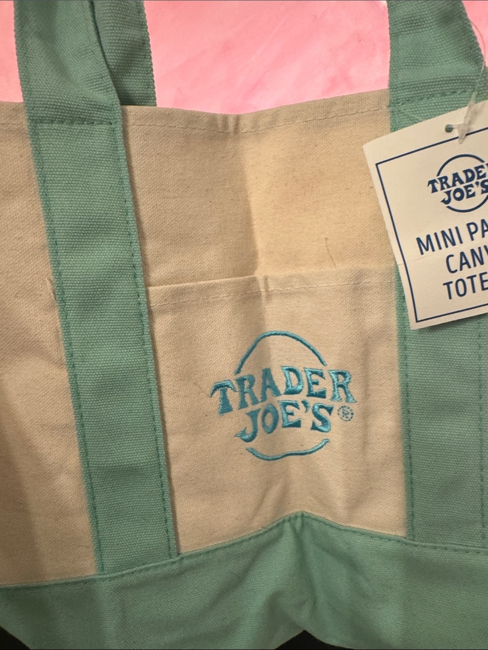 Trader Joe's Cream Tote with Mint Green Accents